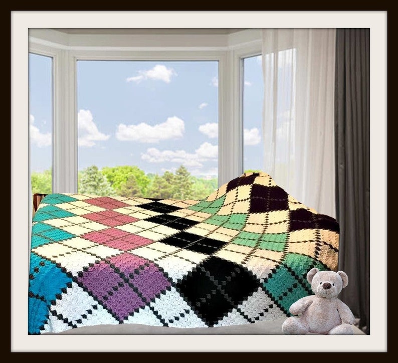 Argyle Afghan C2C Crochet Pattern, Written Row Counts, C2C Graphs, Corner to Corner, Crochet Pattern, C2C Graph image 1