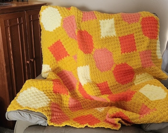 Shaped Shades Afghan Blanket, Bold Modern Geometric Throw, Graph and Written row by row pattern for Corner to Corner