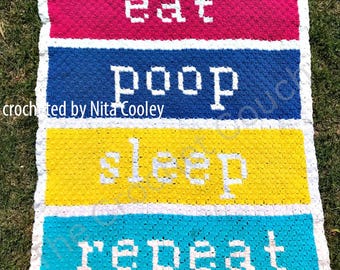 Eat Poop Sleep Baby Afghan C2C Crochet Pattern, Written Row by Row, Color Counts, Instant Download, C2C Graph, C2C Pattern, C2C Graphgan