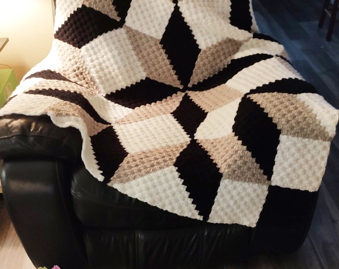 Featured listing image: Carpenter Wheel Afghan Blanket C2C Crochet Pattern, Written Row Counts, C2C Graphs, Corner to Corner, Crochet Pattern, C2C Graph