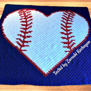 Baseball Stitch Heart Afghan C2C Crochet Pattern, Written Row by Row, Color Counts, Instant Download