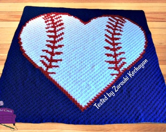 Baseball Stitch Heart Afghan C2C Crochet Pattern, Written Row by Row, Color Counts, Instant Download