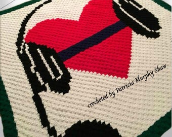1st Call 1st Voice Afghan Heart with Headset Dispatcher Crochet Blanket, C2C Crochet Pattern