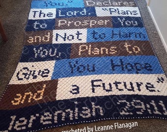 Jeremiah 29:11 Afghan C2C Crochet Pattern, Written Row Counts, C2C Graphs, Corner to Corner, Crochet Pattern, C2C Graph
