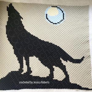 Wolf Howling at Moon Afghan: C2C Crochet Pattern, Graph and Written Row by Row Included