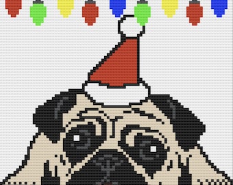 Tinsel the Christmas Pug Afghan C2C Crochet Pattern, Written Row by Row, Color Counts, Instant Download, C2C Graph, C2C Pattern, C2C Crochet