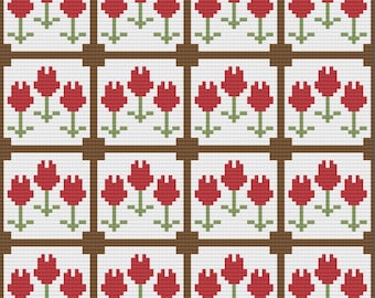 Joyce Tulip Fields Afghan C2C Crochet Pattern