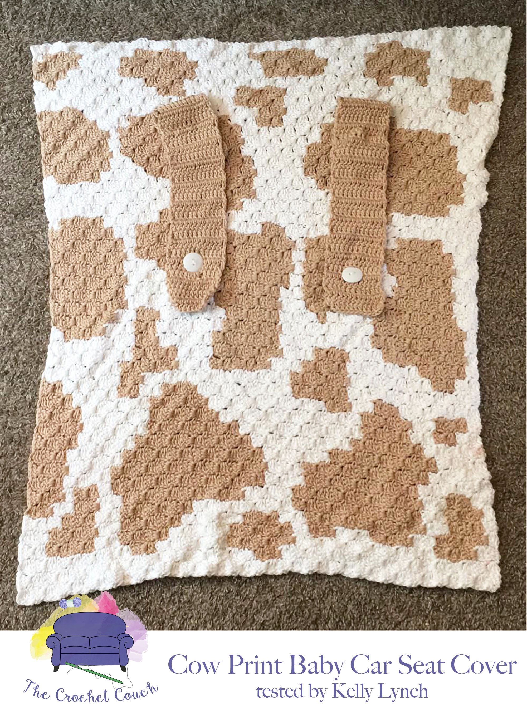 Cow Print Baby Car Seat Cover C2C Crochet Pattern Written Row Counts C2C Graphs Corner to Corner Crochet Pattern C2C Graph