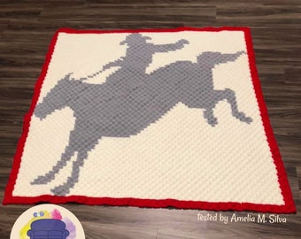 Horse Bucking Silhouette Afghan C2C Crochet Pattern, Written Row by Row, Color Counts, Instant Download, C2C Graph, C2C Pattern, C2C