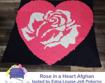 Rose in a Heart Blanket C2C Crochet Pattern, Written Row Counts, C2C Graphs, Corner to Corner, Crochet Pattern, C2C Graph