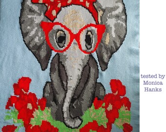 Miss Elephant Afghan, SC / TSS Crochet Pattern, Written Row Counts for single crochet and tunisian simple stitch