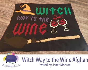 Witch Way to the Wine Afghan SC / TSS Crochet Pattern, Written Row Counts for single crochet and tunisian simple stitch