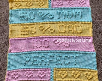 100 Percent Perfect Baby Afghan Bobble Stitch Crochet Pattern, Written Row by Row, Color Counts, Instant Download, Graphgan Pattern
