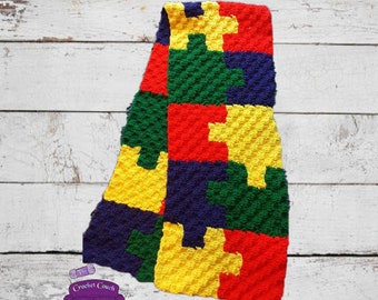 Autism Awareness Scarf C2C Crochet Pattern, Written Row Counts, C2C Graphs, Corner to Corner, Crochet Pattern, C2C Graph