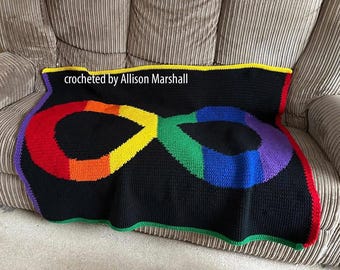 Rainbow Infinity Afghan SC / TSS Crochet Pattern, Written Row Counts for single crochet and tunisian simple stitch