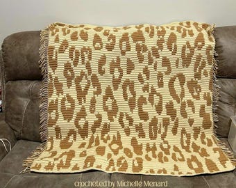 Leopard Print Afghan, Overlay Mosaic Crochet Pattern, Graph and Written Row by Row Included