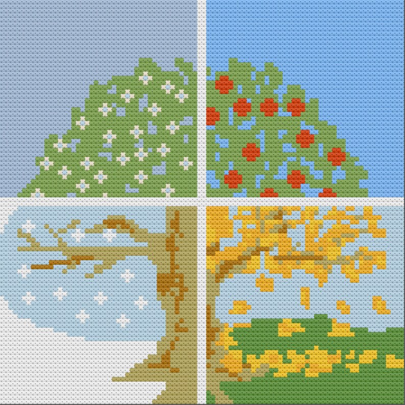 Graphgan Four Seasons Tree Afghan C2C Crochet Pattern Written Row by Row C2C Pattern Instant Download Color Counts C2C Graph