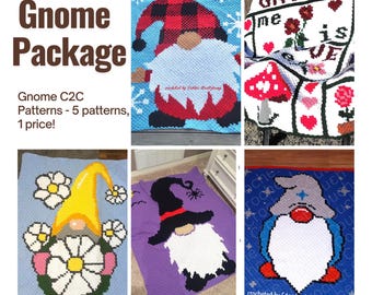 Gnome Package C2C Crochet Patterns, Written Row by Row, Color Counts, Instant Download, C2C Graph, C2C Pattern, C2C Crochet