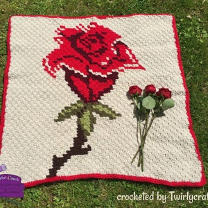 Single Rose Throw C2C Crochet Pattern, Written Row by Row, Color Counts, Instant Download, C2C Graph, C2C Pattern, Graphgan Pattern