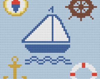 Ahoy Little One Nautical Baby Afghan C2C Crochet Pattern: Includes Graph and Row by Row