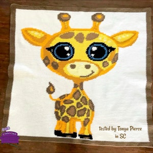 Baby Giraffe Afghan SC / TSS Crochet Pattern, Written Row Counts for single crochet and tunisian simple stitch