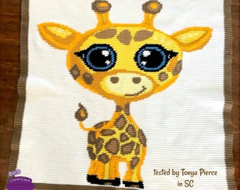 Baby Giraffe Afghan SC / TSS Crochet Pattern, Written Row Counts for single crochet and tunisian simple stitch