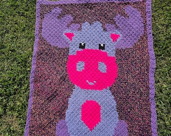 Woodland Babies Moose Afghan C2C Crochet Pattern, Graph and Written Row by Row Included