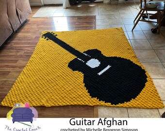 Guitar Simple Afghan C2C Crochet Pattern, Written Row by Row, Color Counts, Instant Download, C2C Graph, C2C Pattern, C2C Crochet, Graphgan
