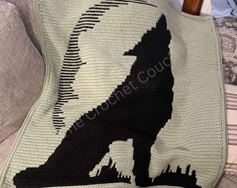 Wolf Howling Baby Afghan, Overlay Mosaic Crochet Pattern, Graph and Written Row by Row Included