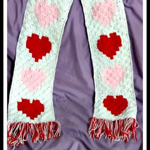 Hearts Scarf, C2C Crochet Pattern, Written Row Counts, C2C Graphs, Corner to Corner, Crochet Pattern, C2C Graph