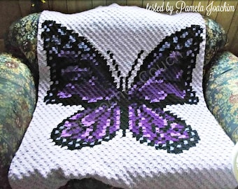 Butterfly Afghan C2C Crochet Pattern, Written Row Counts, C2C Graphs, Corner to Corner, Crochet Pattern, C2C Graph