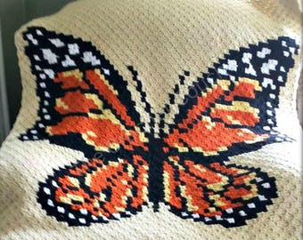 Monarch Butterfly Afghan, C2C Crochet Pattern, Written Row Counts, C2C Graphs, Corner to Corner Crochet Pattern, C2C Graph
