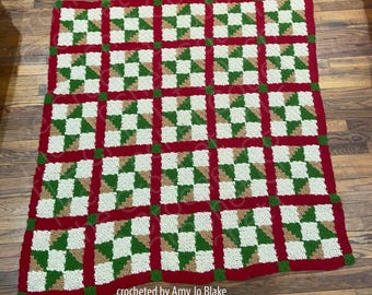 Christmas Quilt Afghan C2C Crochet Pattern, Written Row Counts, C2C Graphs, Corner to Corner Crochet Pattern, C2C Graph