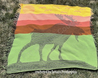Moose Afghan Mosaic Crochet Pattern, Written Row by Row,  Instant Download, Overlay Mosaic,  Crochet Pattern, Crochet Couch