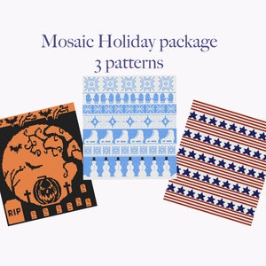 Holiday Afghan Package Mosaic Crochet Pattern, Written Row by Row,  Instant Download, Overlay Mosaic,  Crochet Pattern, Crochet Couch