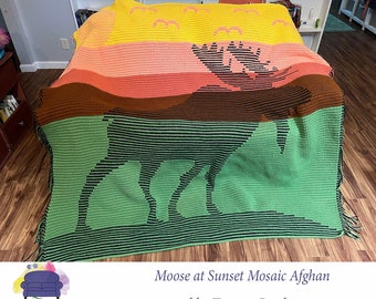 Moose Afghan Mosaic Crochet Pattern, Written Row by Row,  Instant Download, Overlay Mosaic,  Crochet Pattern, Crochet Couch