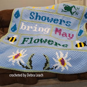 April Showers Bring May Flowers Afghan – Cheerful C2C Pattern with Bees, Blooms, and Spring Charm, C2C Graph, C2C Pattern, C2C Crochet