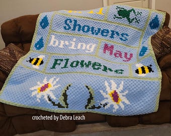 April Showers Bring May Flowers Afghan – Cheerful C2C Pattern with Bees, Blooms, and Spring Charm, C2C Graph, C2C Pattern, C2C Crochet