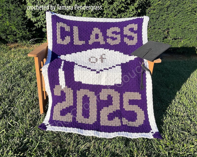 Featured listing image: Class of 2025 Afghan C2C Crochet Pattern, Written Row Counts, C2C Graphs, Corner to Corner, Crochet Pattern, C2C Graph