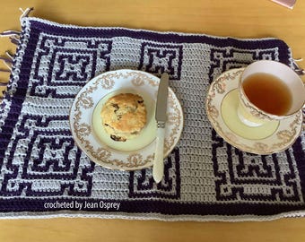 Set the Table Set 3, Mosaic Placemat Crochet Pattern, Graph and Written row by row pattern for Overlay Mosaic
