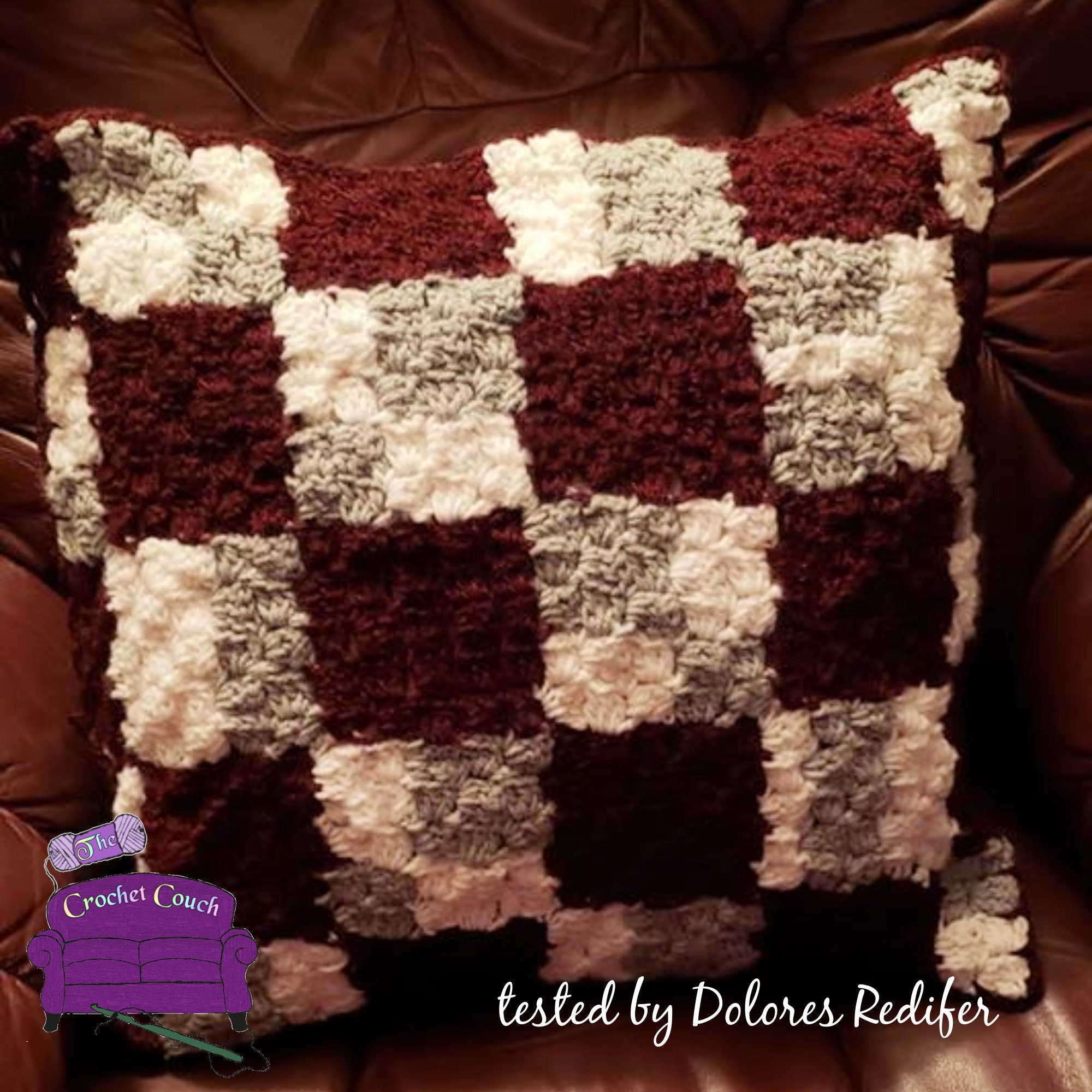 Shaded Squares Pillow, C2C Crochet Pattern, Written Row by Row, Color