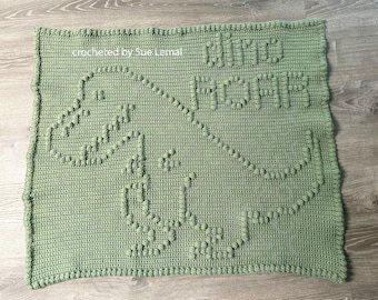 Dinosaur Afghan Bobble Stitch Crochet Pattern, Written Row by Row, Color Counts, Instant Download, Graphgan Pattern