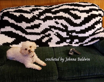 Zebra Print Afghan Crochet Pattern: C2C Graph, Written Row Counts (PDF Pattern)