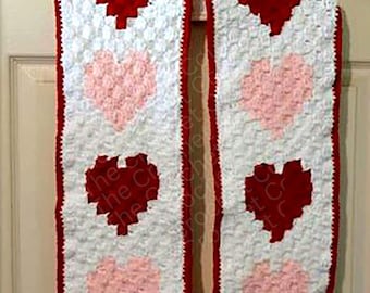 Hearts Scarf C2C Crochet Pattern, Written Row Counts, C2C Graphs, Corner to Corner, Crochet Pattern, C2C Graph