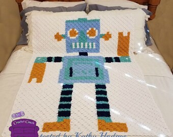Robot Baby Afghan, C2C Crochet Pattern, Written Row by Row, Color Counts, Instant Download, C2C Graph, C2C Pattern, C2C Crochet