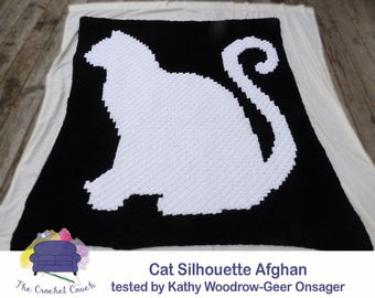 Cat Silhouette Afghan C2C Crochet Pattern, Graph and Written Row by Row Included