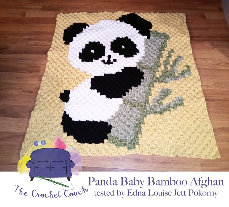 Panda Baby Bamboo Afghan C2C Crochet Pattern, Written Row by Row, Color Counts, Instant Download, C2C Graph, C2C Pattern, C2C Crochet image 1
