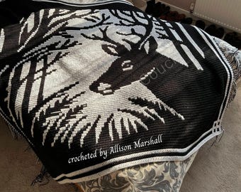 Moonlit Buck Afghan, Overlay Mosaic Crochet Pattern, Graph and Written Row by Row Included