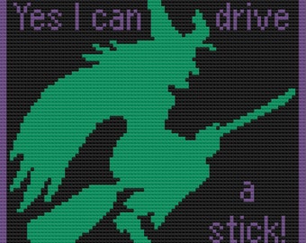 Witch Driving a Stick Afghan, C2C Crochet Pattern, Written Row by Row, Color Counts, Instant Download, C2C Graph, C2C Pattern, C2C Crochet