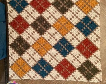 Argyle Baby Afghan, 6 colors, C2C Crochet Pattern, Written Row by Row, Color Counts, Instant Download, C2C Graph, C2C Pattern, C2C Crochet